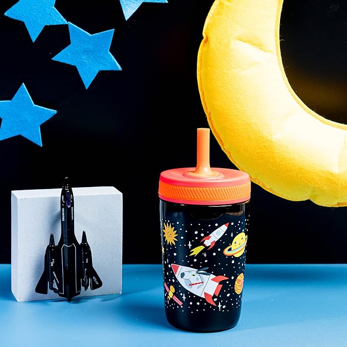 Zak Designs Kelso Toddler Cups For Travel or At Home, 12oz Vacuum Insulated Stainless Steel Sippy Cup With Leak-Proof Design is Perfect For Kids (Spaceships) - Image 9