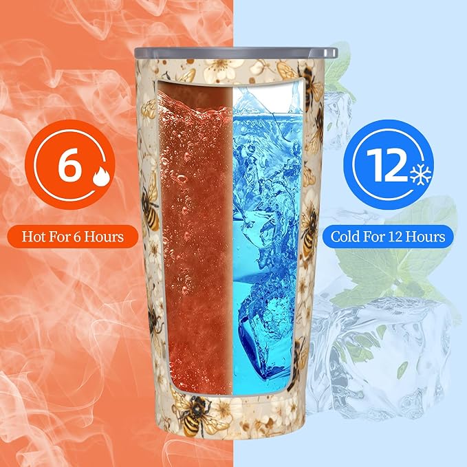 Bee Tumbler with Lid and Straw 20oz Vacuum Insulated Coffee Cup Stainless Steel Tumblers Leakproof Travel Mug Present for Women Men - Image 6