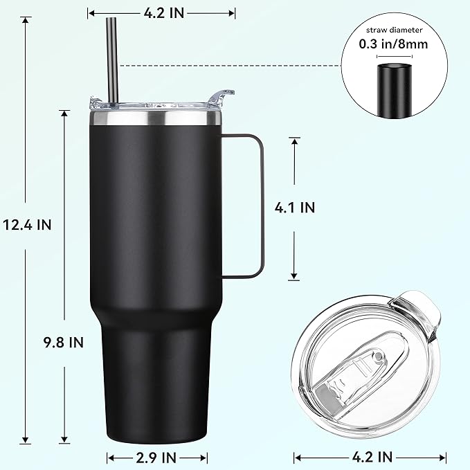 HASLE OUTFITTERS 40 oz Stainless Steel Tumbler with Handle, Vacuum Insulated Tumblers Bulk, Reusable Double Wall Travel Coffee Mug, Durable Powder Coated Water Bottles(Black, 8) - Image 3