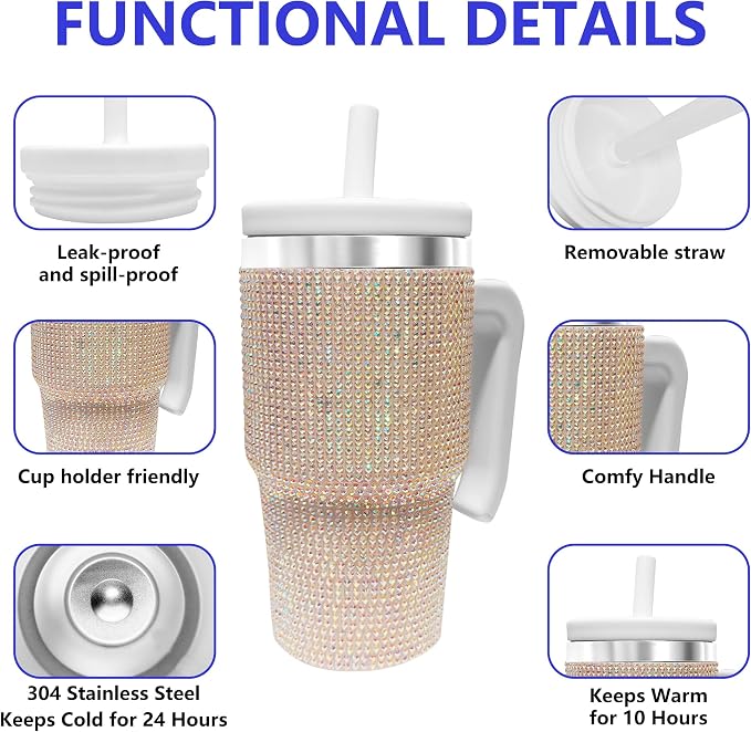 20-OZ Insulated Water Bottle,Insulated Stainless Steel Tumbler,Reusable Cold Drink Thermos,BPA-Free, Double-Wall Stainless Steel Water Bottle (White-Diamond, 20, Fluid Ounces) - Image 3