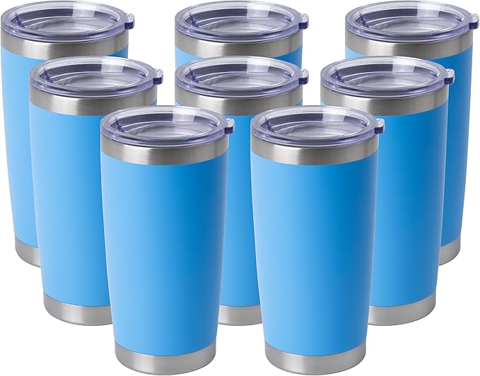 HASLE OUTFITTERS 20oz Stainless Steel Tumblers Bulk, Insulated Travel Cup with Lid, Double Wall Vacuum Coffee Mug for Cold & Hot Drinks 8 Pack, Royal Blue by HASLEOUTFITTERS