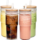 ANOTION Glass Cups with Lids and Straws 4 Packs, 24oz Travel Coffee Mug Bamboo Mason Jar Valentines Party Drinking Jars Glasses Cute Clear Glass Tumbler for Iced Coffee, Smoothie, Tea, Water by ANOTION