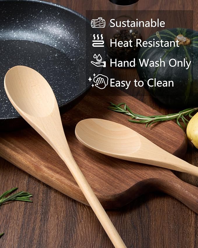 MORGLES 5 Pcs Wooden Spoons for Cooking, 12 Inches Long Handle Spoons for Mixing - Image 5