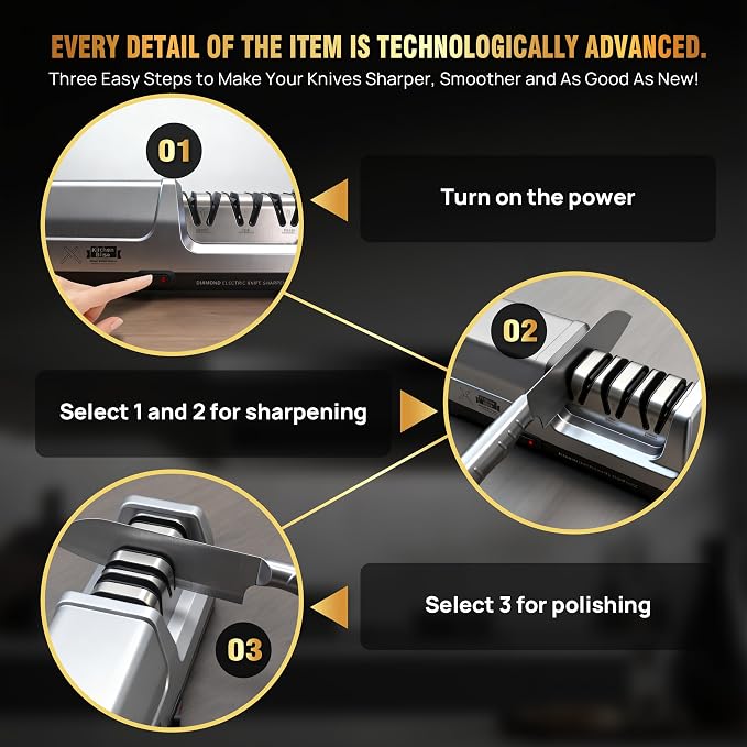 Electric Knife Sharpener for Kitchen—Fast Sharpening to Restore and Polish Chef - Image 6