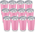 20 oz Tumbler with Lid Stainless Steel Insulated Tumblers Bulk Double Wall Vacuum Cups Powder Coated Travel Mug Keep Drinks Cold and Hot, Pink, 12 Pack by Orebigo