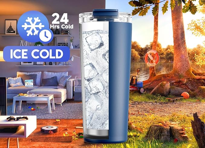 Meoky 24 oz Travel Coffee Mug with Leak-proof Lid, Stainless Steel Insulated Coffee Tumbler, Keeps Hot for 8 Hours or Cold for 24 Hours, Fits in Car Cup Holder (Sea) - Image 4