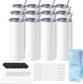 Hiipoo 12 Pack Sublimation Tumblers Blank 20 oz Straight Skinny with Sublimation Papers, Lids and Straws, Shrink Wrap Films, Stainless Steel Double Wall Insulated Tumbler for Mug Press Machine by Hiipoo