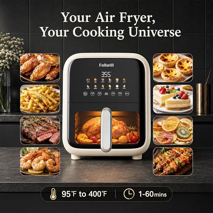 Fullwill Air Fryer with Visible Window, 7.5QT,12-in-1 Multi-Function Air Fry,Roast,Bake, Dehydrate, Fries,Nonstick and Dishwasher-Safe Basket,Family&friends Party,1700W,White - Image 5