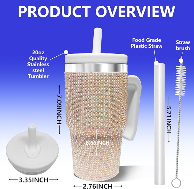 20-OZ Insulated Water Bottle,Insulated Stainless Steel Tumbler,Reusable Cold Drink Thermos,BPA-Free, Double-Wall Stainless Steel Water Bottle (White-Diamond, 20, Fluid Ounces) - Image 2