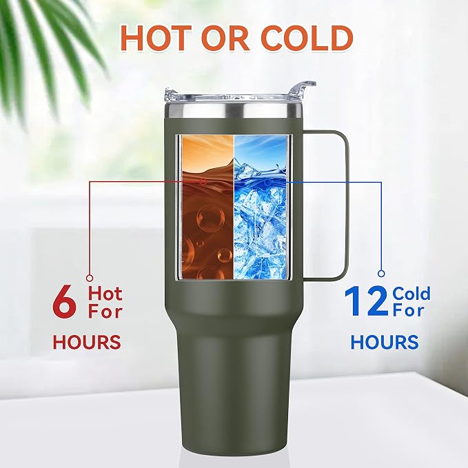 HASLE OUTFITTERS 40 oz Stainless Steel Tumbler with Handle, Vacuum Insulated Tumblers Bulk, Reusable Double Wall Travel Coffee Mug, Durable Powder Coated Water Bottles(Army Green, 8) - Image 2