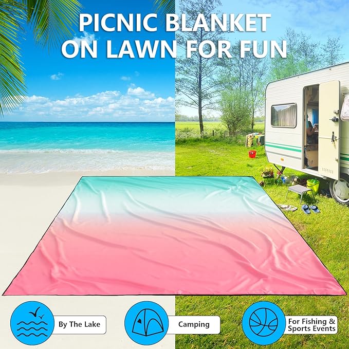 WIWIGO Beach Blanket Waterproof Sandproof Beach Mat 79" X 83"/10'x9'for 2-8 - Image 5