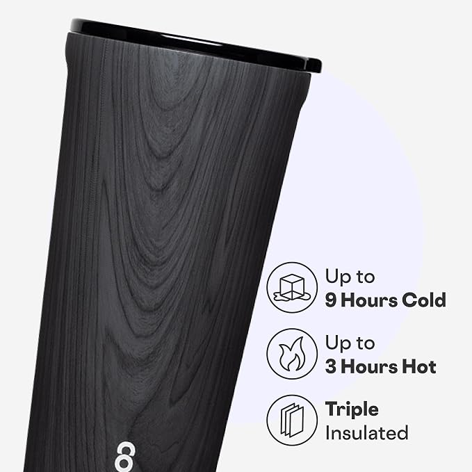 Corkcicle Classic Tumbler - Insulated Stainless Steel Travel Cup - Cold & Hot Drinks - Reusable - Durable - Spill Proof Lid - Non-Slip Silicone Base - Easy Grip - BPA Free - 24 oz - Burnt Wood - Image 3