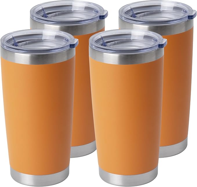 HASLE OUTFITTERS 20oz Stainless Steel Tumblers Bulk, Insulated Travel Cup with Lid, Double Wall Vacuum Coffee Mug for Cold & Hot Drinks 4 Pack, Orange by HASLEOUTFITTERS