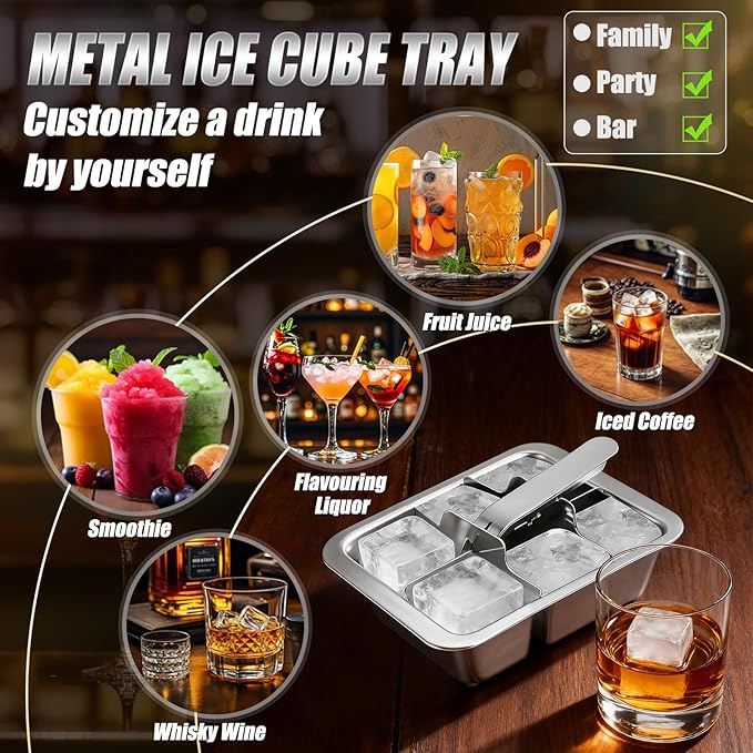 Ice Cube Trays, 2 Pack Large 6-cube Stainless Steel Ice Cube Trays - Image 6