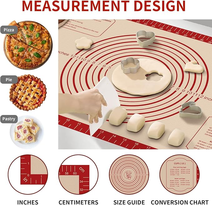 Silicone Baking Mat, Reusable Silicone Dough Mat, Non-Stick Pastry Mat - Image 3