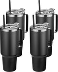 HASLE OUTFITTERS 40 oz Stainless Steel Tumbler with Handle, Vacuum Insulated Tumblers Bulk, Reusable Double Wall Travel Coffee Mug, Durable Powder Coated Water Bottles(Black, 4) by HASLEOUTFITTERS