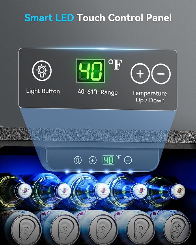 Feelfunn 50 Can Beverage Refrigerator, 1.3CuFt Mini Fridge with Glass Door | 40-61°F, ≤38dB, fast even cooling, removable shelf. For soda, beer, wine, 50 cans or 12 bottles in bedroom, office, dorm - Image 3