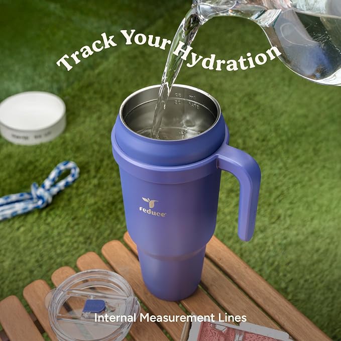 REDUCE 50 oz Stainless Steel Tumbler with Handle - Dual-Wall Vacuum Insulated Travel Mug, Sweat-Proof Lid & Reusable Straw - Keeps Drinks Cold for 24 Hrs, Fits Cupholders, Dishwasher Safe - Pink Clay - Image 6