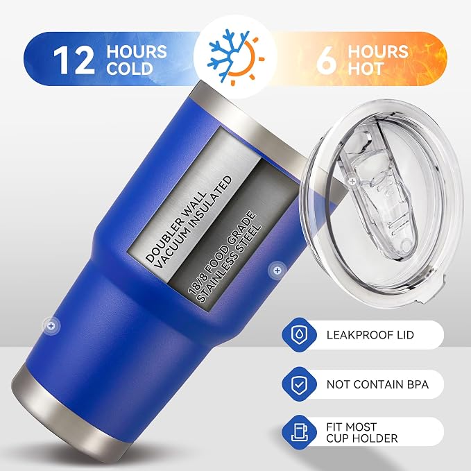 30 oz Tumbler with Lid Stainless Steel Tumblers Bulk Vacuum Insulated Cup Reusable Powder Coated Travel Mug Double Wall Leak Proof Cups Keep Cold Drinks for 12 Hours Blue, Set of 12 - Image 5