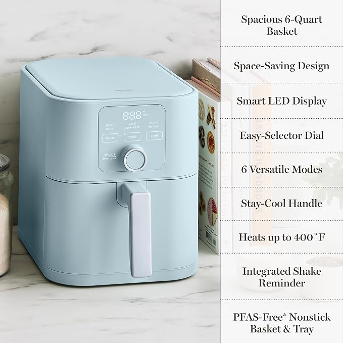 Martha Stewart 6-Quart Air Fryer, 6 Presets, Space Saving, Sky Blue - Image 12