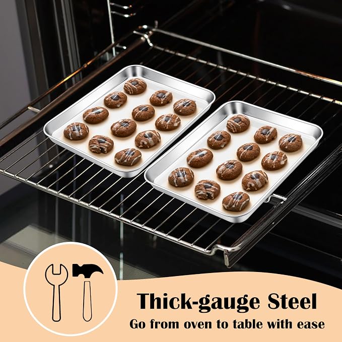 E-far 2 Packs Toaster Oven Trays, 9.4”x7.3” Stainless Steel Small Baking Cookie - Image 3