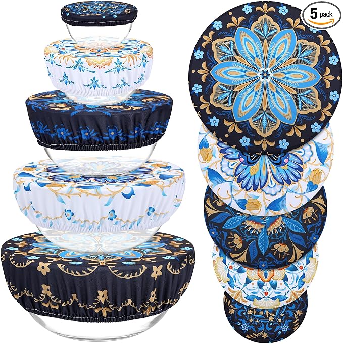 5 Pieces Bowl Covers Reusable, 5 Size Elastic Cloth Bowl Covers by Revahope