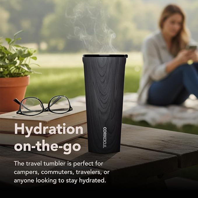 Corkcicle Classic Tumbler - Insulated Stainless Steel Travel Cup - Cold & Hot Drinks - Reusable - Durable - Spill Proof Lid - Non-Slip Silicone Base - Easy Grip - BPA Free - 24 oz - Burnt Wood - Image 6