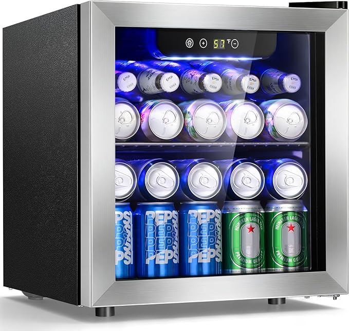 Antarctic Star Beverage Cooler Holds Up to 48 Cans & 12 Wine Bottles, Stainless Steel Glass Door Drink Fridge with Digital Display and Electronic Temperature Control, Silver by AntarcticStar