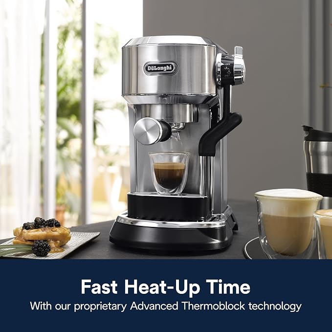 De'Longhi Dedica Maestro Plus Espresso Machine, Automatic Steam Wand, 3 Coffee Temp & Milk Foam Settings, 54oz Removable Tank, Easy-to-Clean Dishwasher-Safe Parts, Compact Stainless Steel Design - Image 6