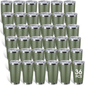 Sieral 36 Pack Stainless Steel Tumblers Bulk with Lids Double Wall Vacuum Insulated Coffee Cups Blank leakproof Powder Coated Tumblers for Engraving Wedding Graduation Party Favors(20 oz,Army Green) by Sieral