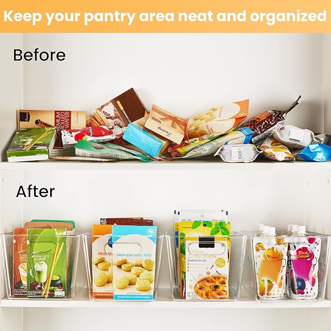 YIHONG Clear Plastic Storage Organizer Bins, 4 Pack Pantry Food Storage Bins - Image 3