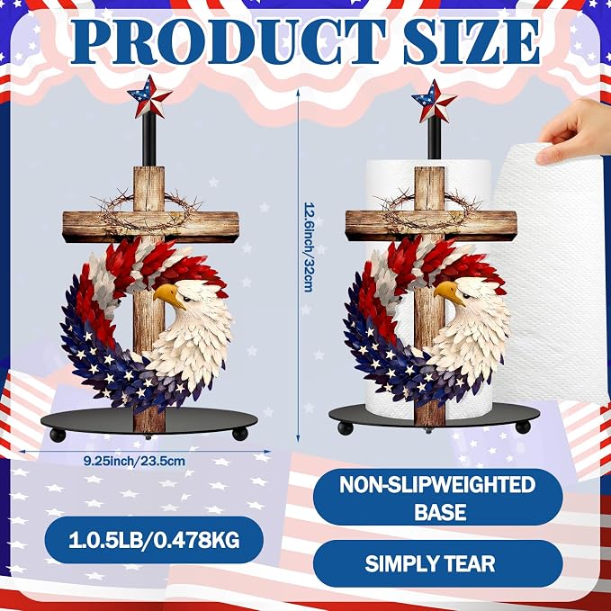 Thyle 4th of July Patriotic Paper Towel Holder, Metal Countertop Stand - Image 3