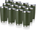 DOMICARE 20oz Stainless Steel Tumbler Bulk with Lid, Double Wall Vacuum Insulated Travel Mug, Powder Coated Coffee Cup, Army Green, 12 Pack by VisittheDOMICARE
