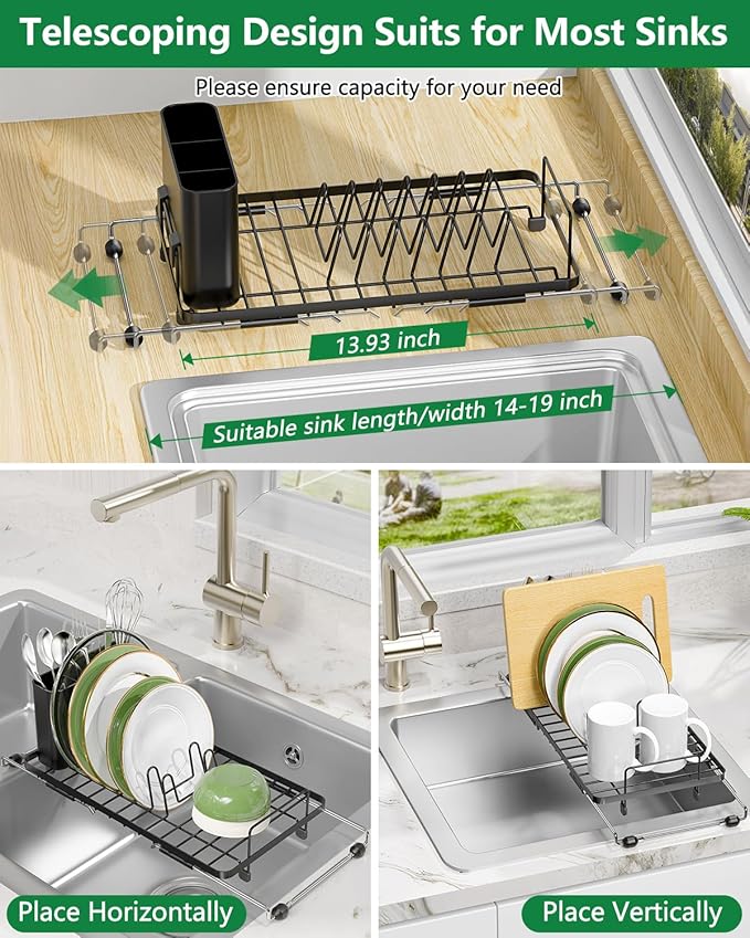 Small Dish Drying Rack, Expandable Sink Dish Rack Over Sinks, Dish Drainer - Image 3