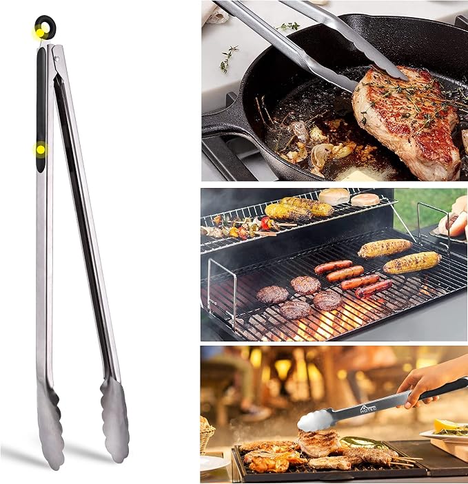 Hotec Stainless Steel Kitchen Tongs, 16 Inch Extra Long Locking Metal Food Tongs - Image 6