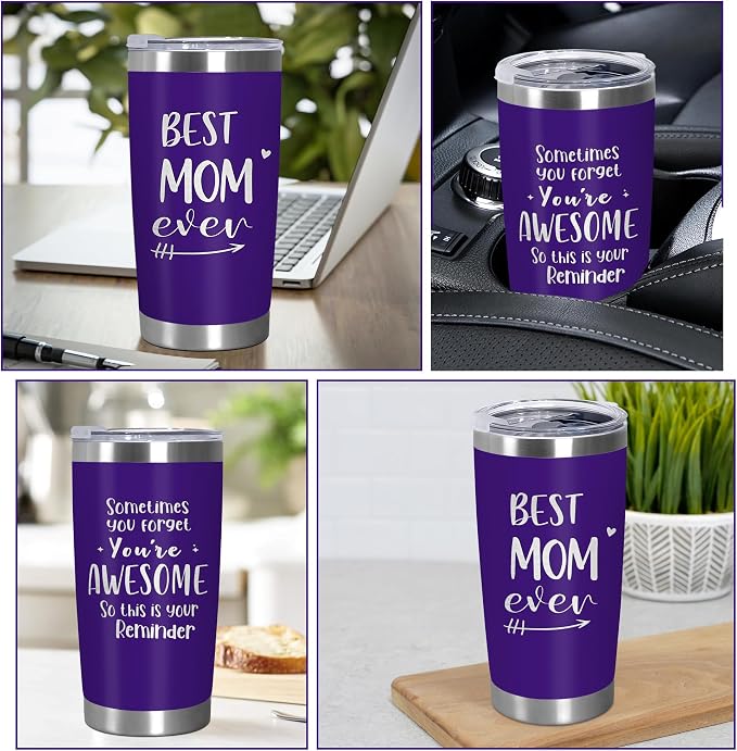 TEEZWONDER Mothers Day Gifts for Mom from Daughter Son - Best Mom Ever 20 oz Stainless Steel Insulated Coffee Tumbler with Lid - Birthday Gifts for Moms, Mama Gift for Mother in Law Stepmom - Image 5