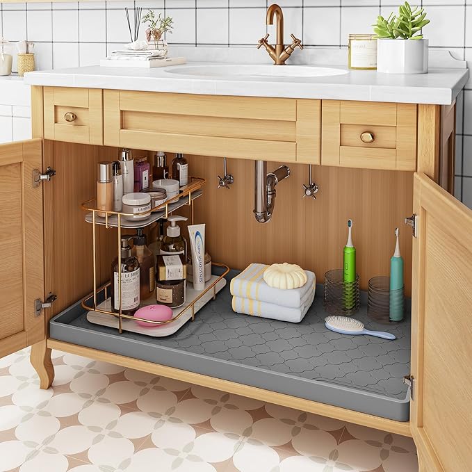 Jin&Bao Waterproof Under Sink Mat 22" x 22", Thick Silicone Mat Cabinet - Image 5