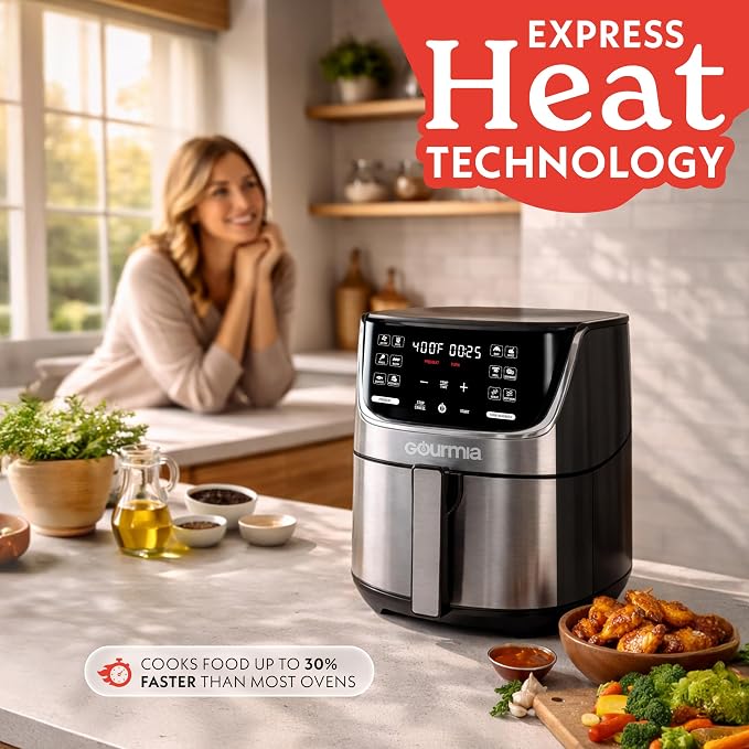 Gourmia Air Fryer - 7 Qt Capacity, LED Display, 12 One-Touch Presets, FryForce 360° Technology, Nonstick Dishwasher-Safe Basket & Crisper Tray, Stainless Steel - Image 5