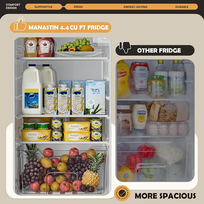 4.4 Cu.Ft Mini Fridge Freezer for Dorm/Office, 2-Door, Quiet | 4.4 cu ft mini fridge with separate freezer, quiet 38dB for sleep, 7-level thermostat, adj shelves, for dorm/office/kitchen. - Image 4