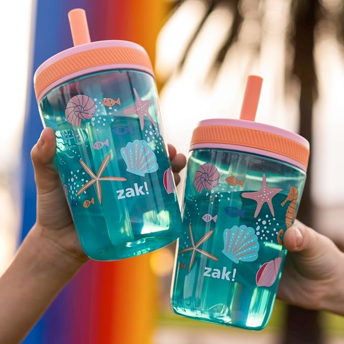 Zak Designs Kelso 15 oz Tumbler Set, (Shells) Leak-Proof Screw-On Lid with Straw Made of Durable Plastic and Silicone, Perfect Cup Bundle for Kids (2pc Set) - Image 2