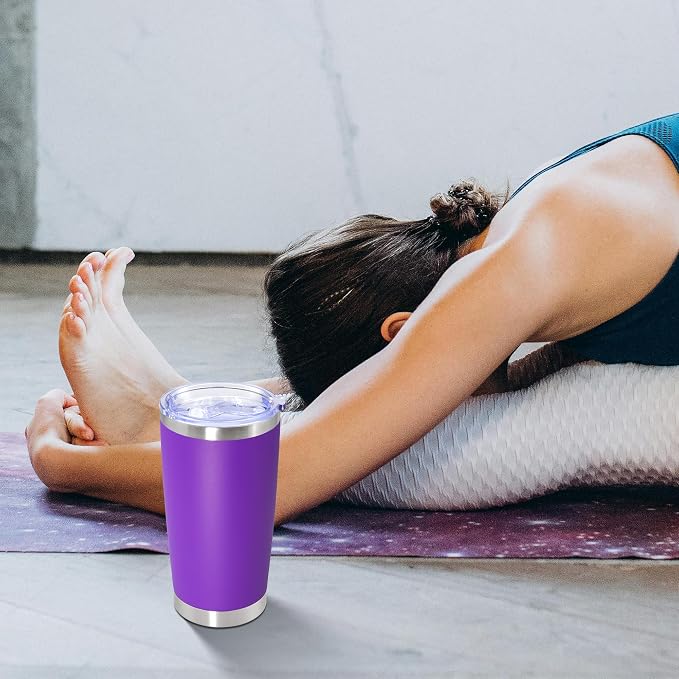 20oz Tumbler Stainless Steel Tumbler Cup with Lid Vacuum Insulated Double Wall Travel Mug, Durable Powder Coated Travel Coffee Tumbler Mug for Hot & Cold Drinks, Purple,1 Pack - Image 2