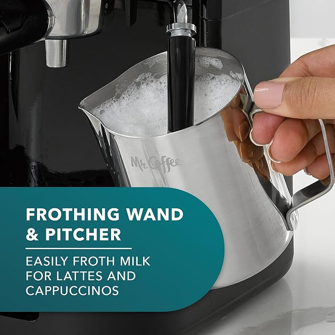 Mr. Coffee 4-Shot Steam Espresso Cappuccino and Latte Maker with Stainless Steel Frothing Pitcher - Image 5
