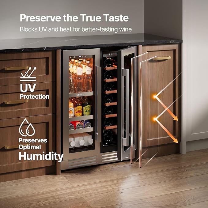 Ca'Lefort 24 Inch Wine & Beverage Refrigerator, 60 Can & 21 Bottle | 36-72°F Touch Control, Dual-Pane Glass Door, Adjustable Shelves, 3 Color LED, Built-In or Under Counter for Home Bar Kitchen - Image 2
