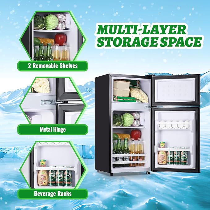 2.4 Cu.ft Mini Fridge with Top Freezer Apartment Size Dual Door Compact Refrigerator for Personal Use Small Fridge with Egg tray, 7 Temperature Control For Dorm, Black - Image 7