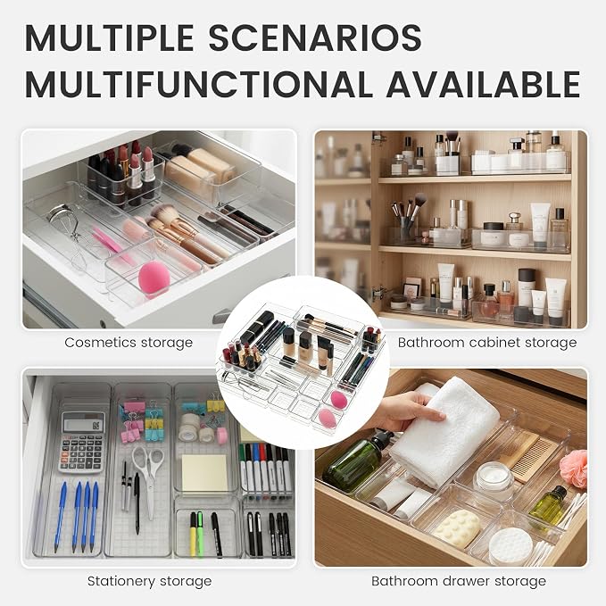 33 PCS Clear Plastic Drawer Organizer Set, 4 Sizes Acrylic Drawer Storage Trays - Image 6