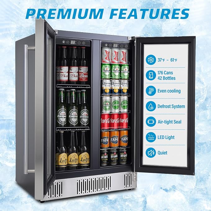 176 Can Beverage Fridge, 5.4 Cu.Ft Compact Drinks Cooler | Stainless Steel Wine Beer Refrigerator with Glass Door, Adjustable Shelves & Digital Display for Home Bar - Image 4