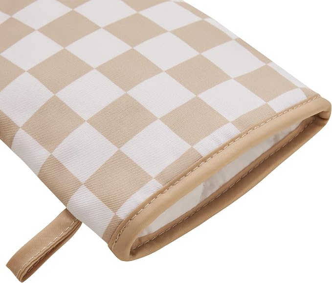 Ohocut Beige Checkered Mini Oven Mitts Heat Resistant, Vintage Retro - Image 7