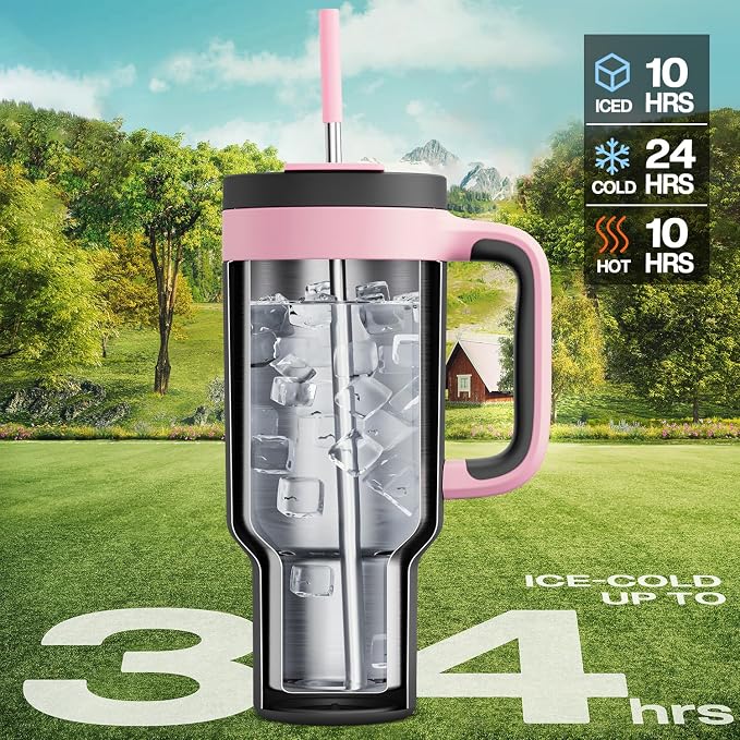 POWCAN 40 oz Tumbler with Handle, 2-in-1 Straw and Sip Lid, Leakproof, Dishwasher Safe, Insulated Stainless Steel Travel Coffee Mug, Keeps Cold for 34 Hours, Fits in Car Cup Holder (Rebellion) - Image 2