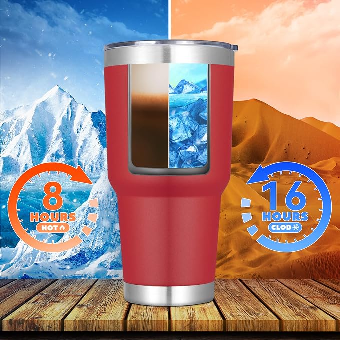 DOMICARE 30 oz Tumbler with Lid and Straw, Stainless Steel Tumblers Bulk, Insulated Vacuum Double Wall Travel Coffee Mug, Durable Powder Coated Tumbler Cup (Red, 1) - Image 3