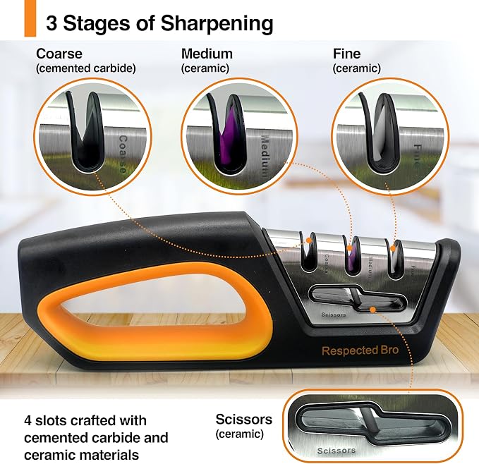 RESPECTED BRO 4-in-1 Knife and Scissors Sharpener, Premium Kitchen Knife - Image 4